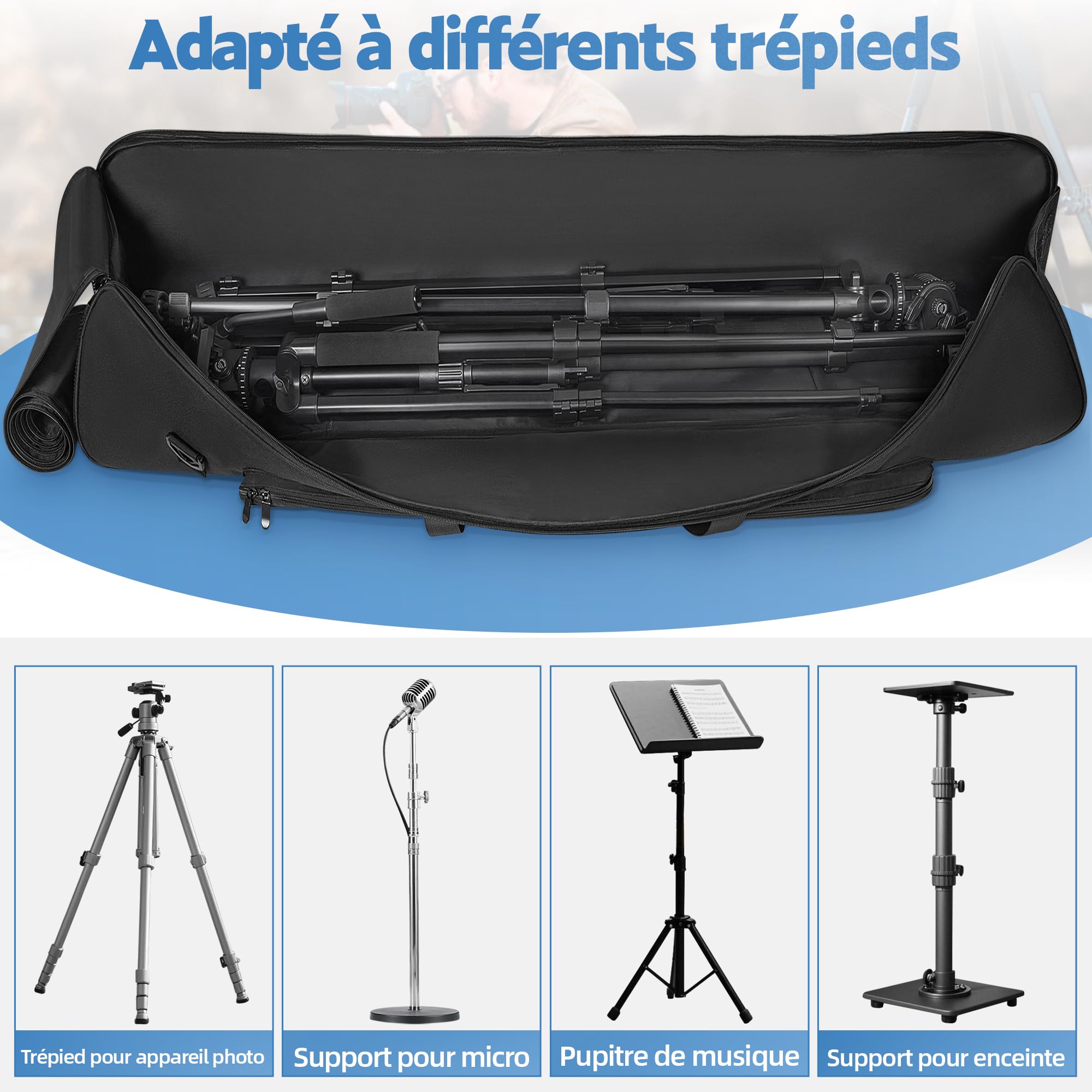 OUUTMEE 102CM Sac de Transport pour Trépieds, Étui de Trépied pour Caméra, Éclairage et Équipement Audio, Sac pour Trépied Imperméable et Rembourré avec Bandoulière et Poignées (Noir)