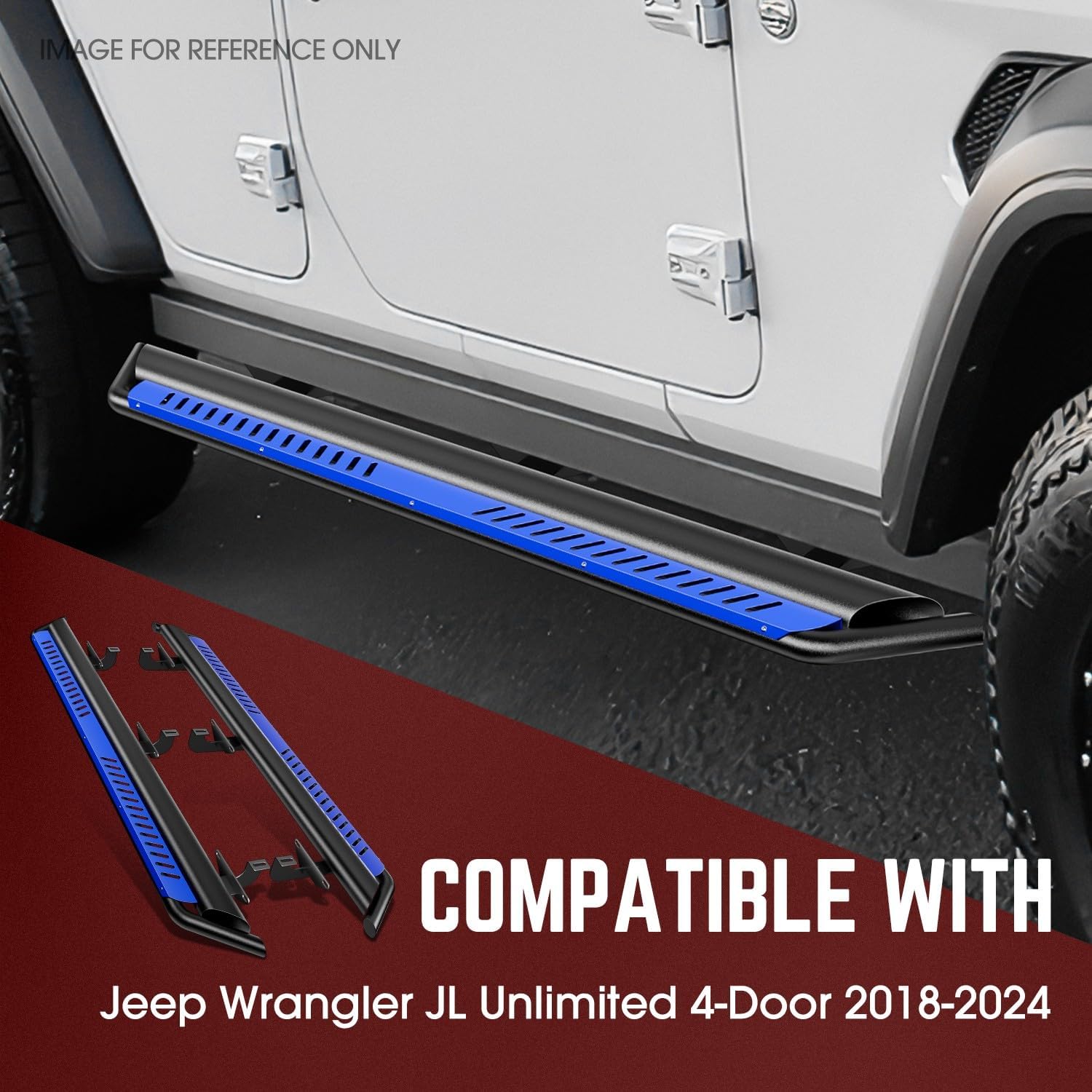 DNA MOTORING 7" Running Boards with Dropped Steps Compatible with 18-24 Wrangler JL Unlimited 4-Dr, Blue Stainless Steel Side Step Nerf Bars, STEPB-ZTL-8143-BL