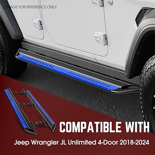Miniatura 6 de DNA MOTORING STEPB-ZTL-8143-BL - Estribo de acero inoxidable con escalones caídos, compatible con Wrangler JL Unlimited 4-Dr 18-22, azul