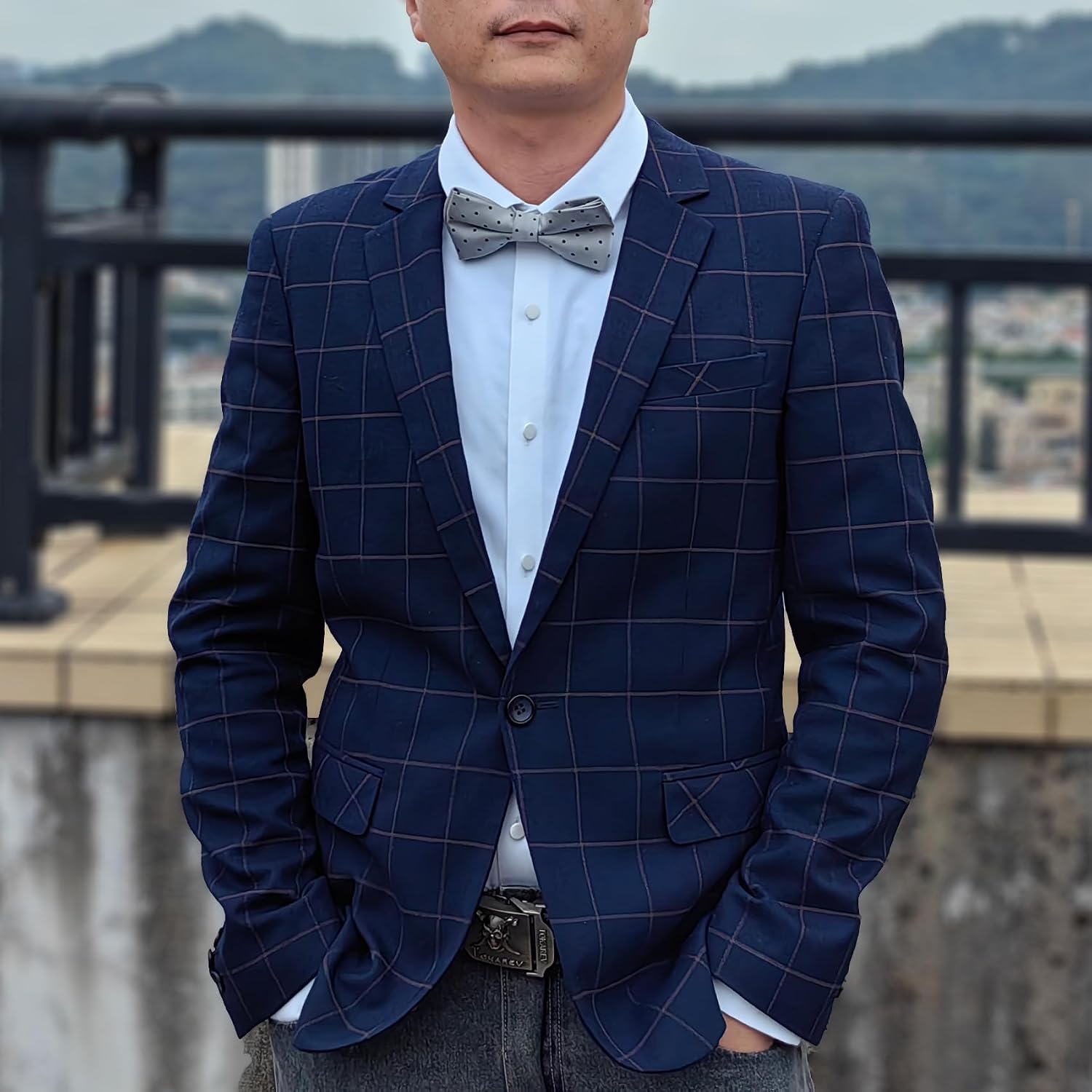 Men Bow Tie Pocket Square Set, Men Bowtie with Handkerchief For Wedding Party or Formal Tuxedo M-S-B6BT