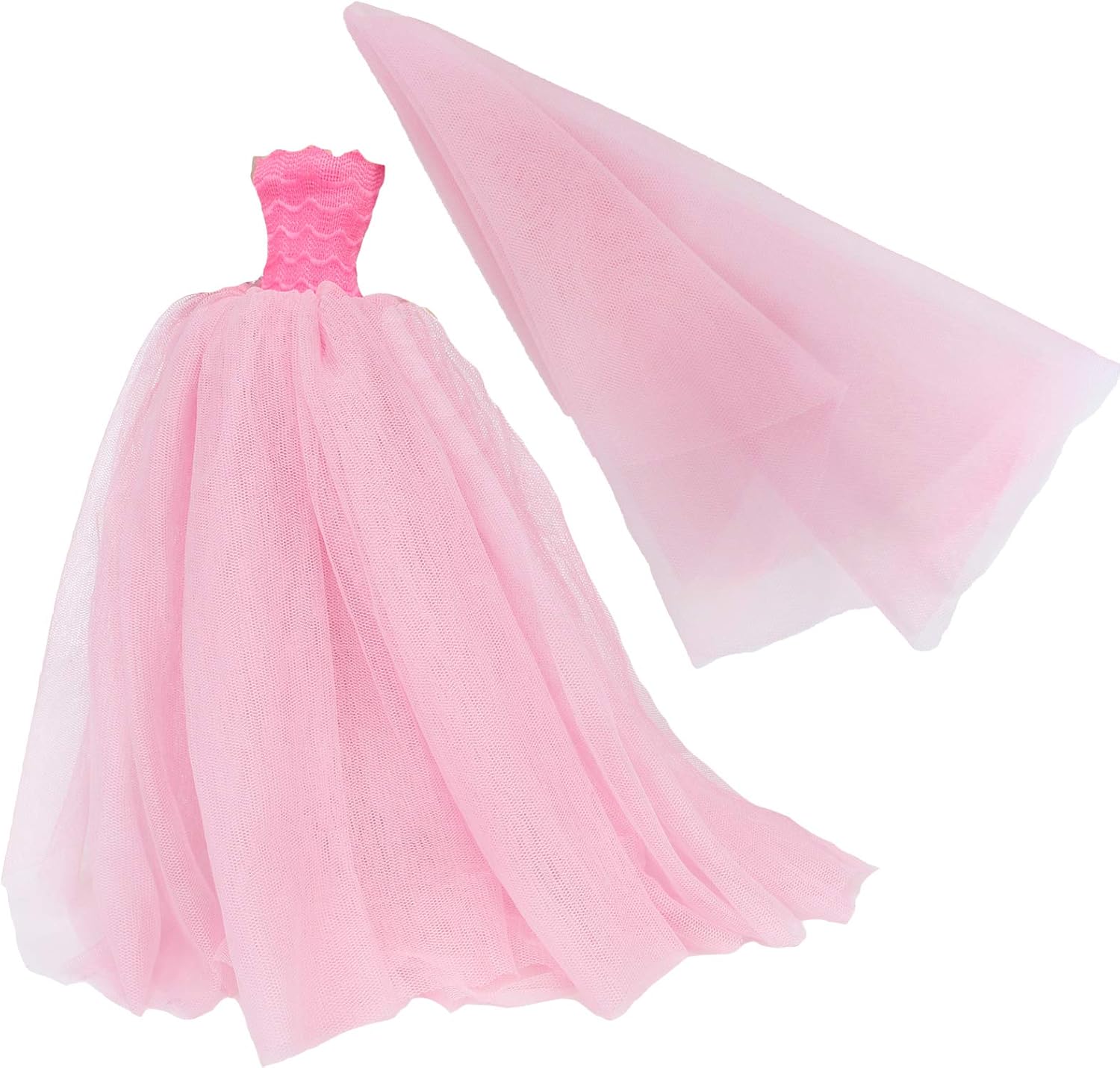 BJDBUS 11.5 inch Girl Doll Clothes, Pink Trailing Wedding Dress with Veil