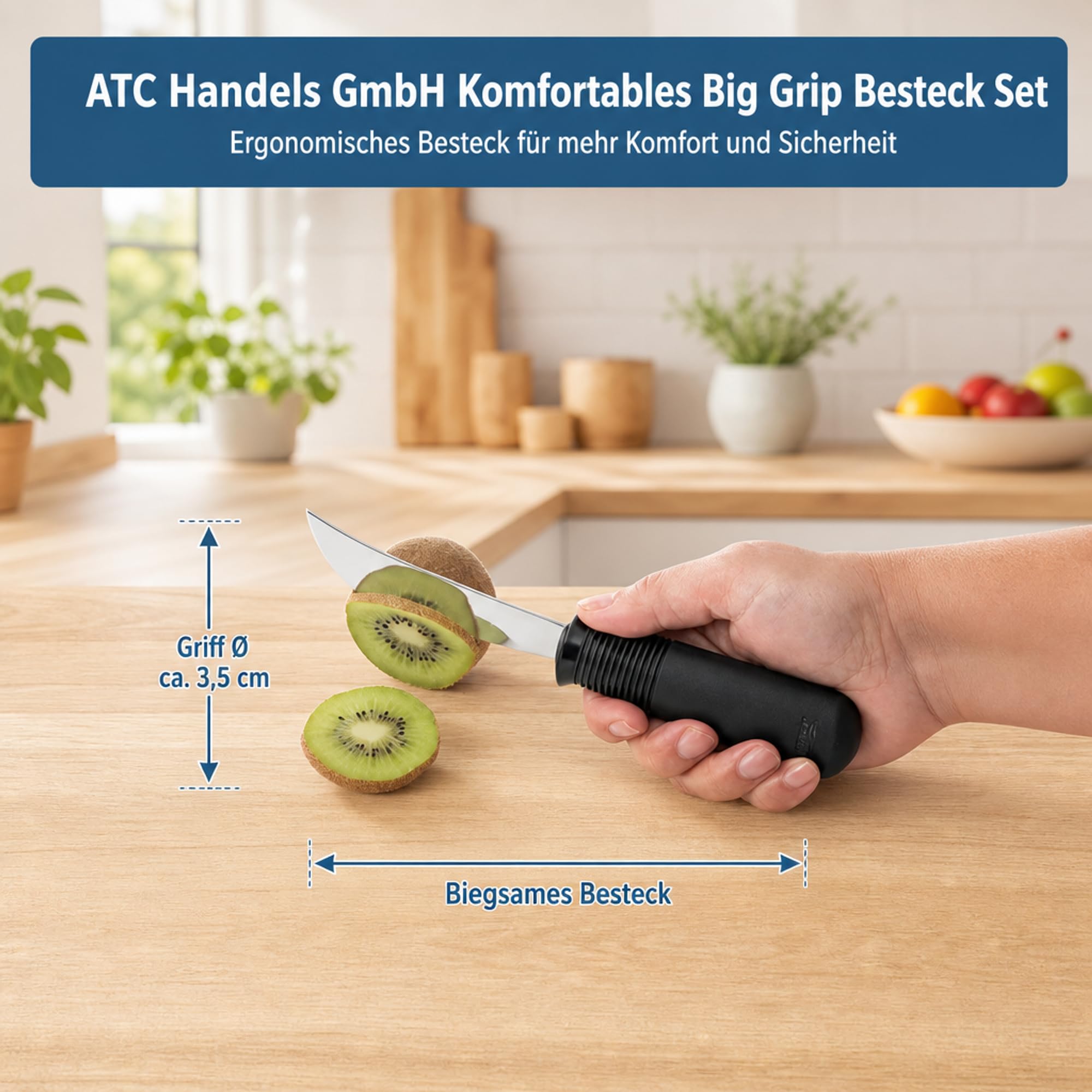ATC Handels GmbH Big Grip Besteck-Set (4er) – Ergonomisches Besteck-Set zum einfachen Greifen – Biegsam & Spülmaschinenfest