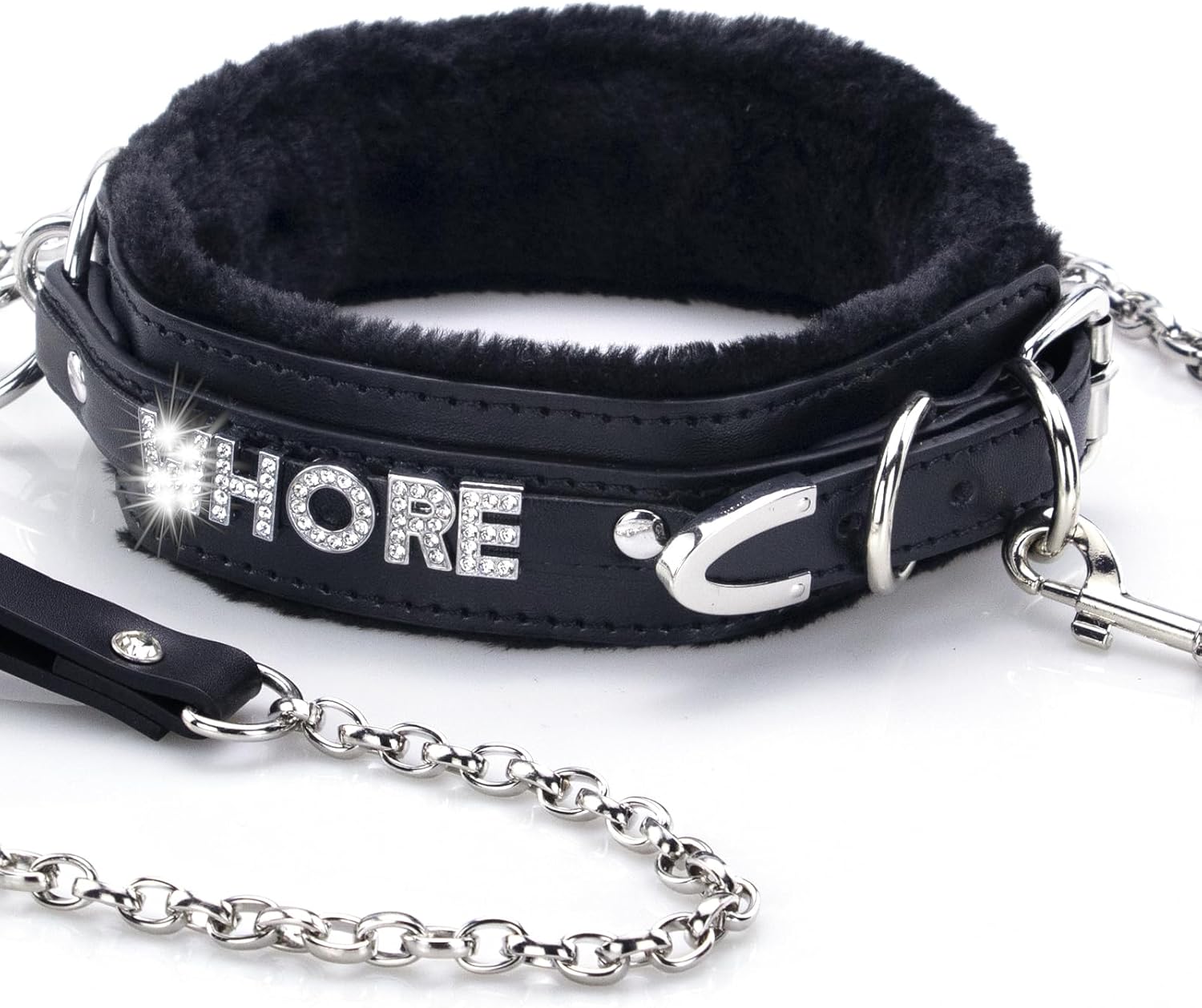 Sparkle Letter Choker Collar For Women, Furry O-ring Leather Collar Punk Gothic Choker Necklace Adjustable Fashion Jewelry, Black - Image 5