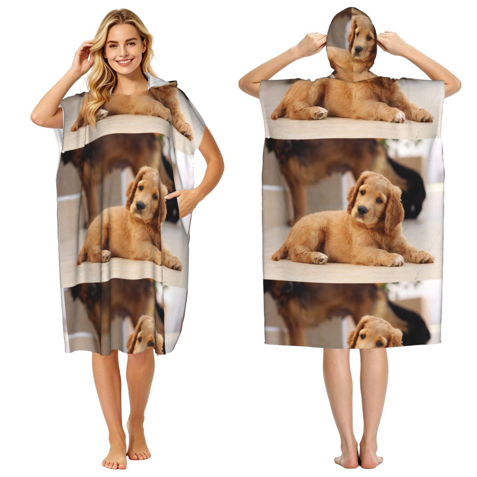 Poadnly Cocker Spaniel Puppy Small Spaniel Dogs Pets, Adult Hooded Beach Towel 90 x 110 cm,Changing Bath Robe, Surf Poncho Towel For Women Men