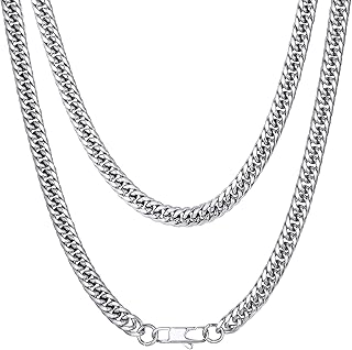 Men Boys 6mm Stainless Steel Necklace Hip Hop Jewelry Curb Cuban Link Chain, Wear Alone or with Pendant, 18 Inch