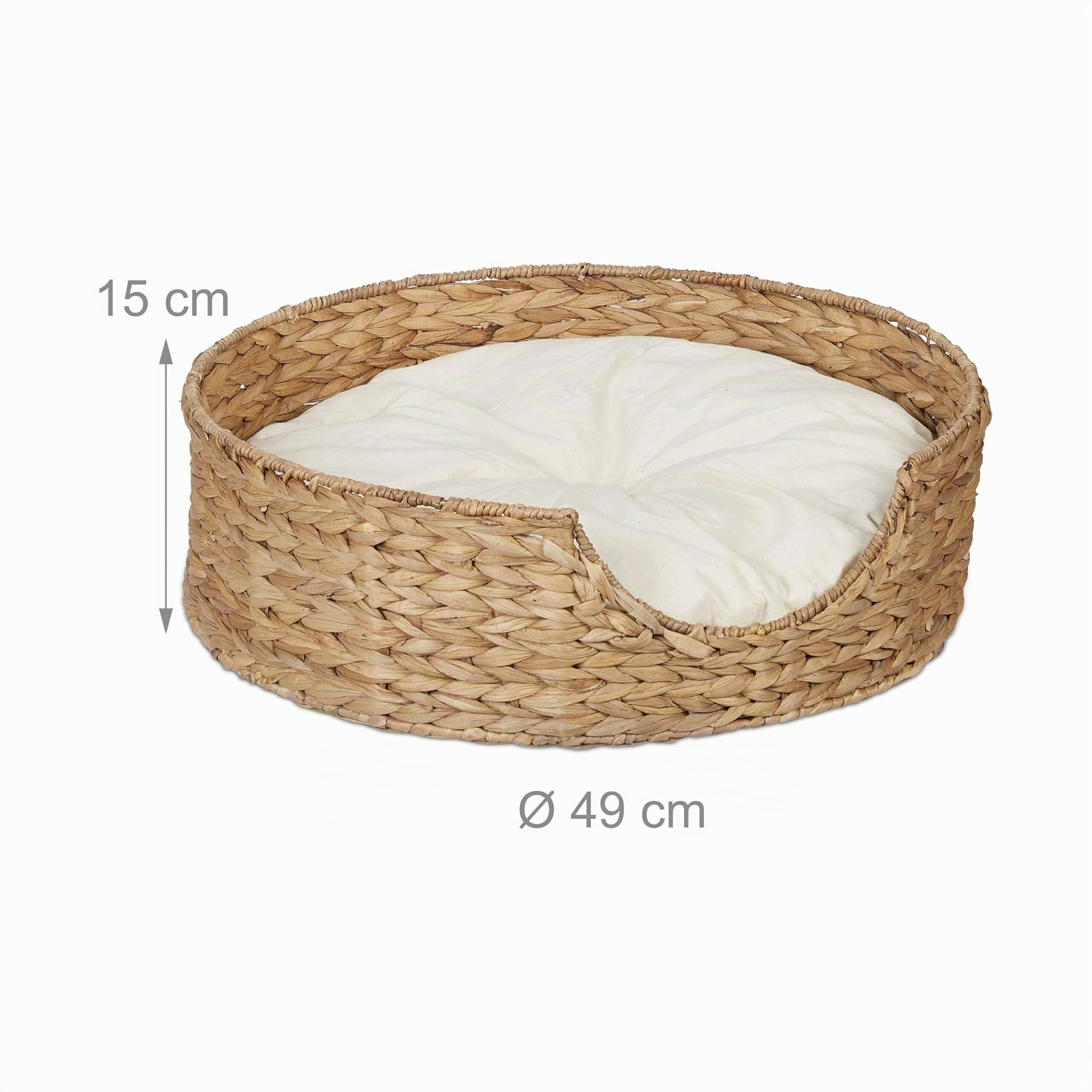 Relaxdays Cama para Perros y Gatos, Camita Mascotas Redonda, 15 x 49 cm, Hierba Marina, con Cojín, Natural y Crema