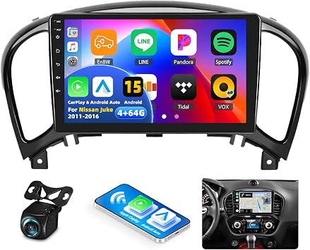 [4G+64G] Car Radio for Nissan Juke 2011-2016 with Wireless CarPlay Android Auto,9 inch Touchscreen Android 15 Car Stereo with Mirror Link Voice Control WiFi/GPS,Bluetooth,FM/RDS SWC+Backup Camera