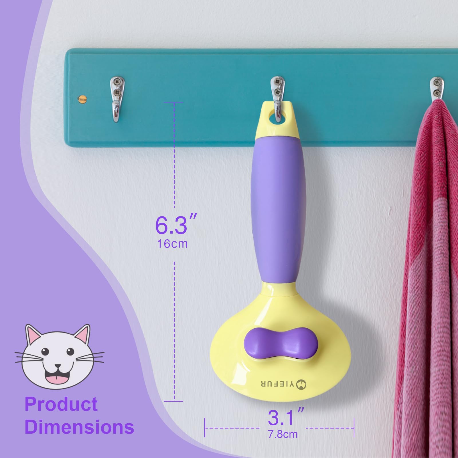 Brosse à poils de chat, brosse à poils courts et longs en silicone doux pour chats à poils courts et longs, pour le toilettage et la perte de poils (violet)