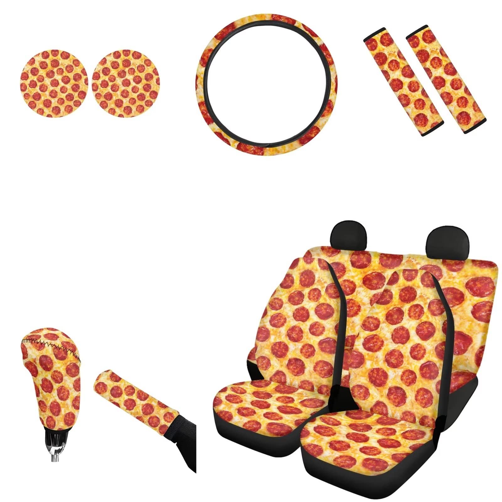 Mumeson Car Front and Rear Seat Covers with Steering Wheel Cover,Gear Shift Knob Cover, Seat Belt Shoulder Pads Cup Coaster,Car Handbrake Sleeve