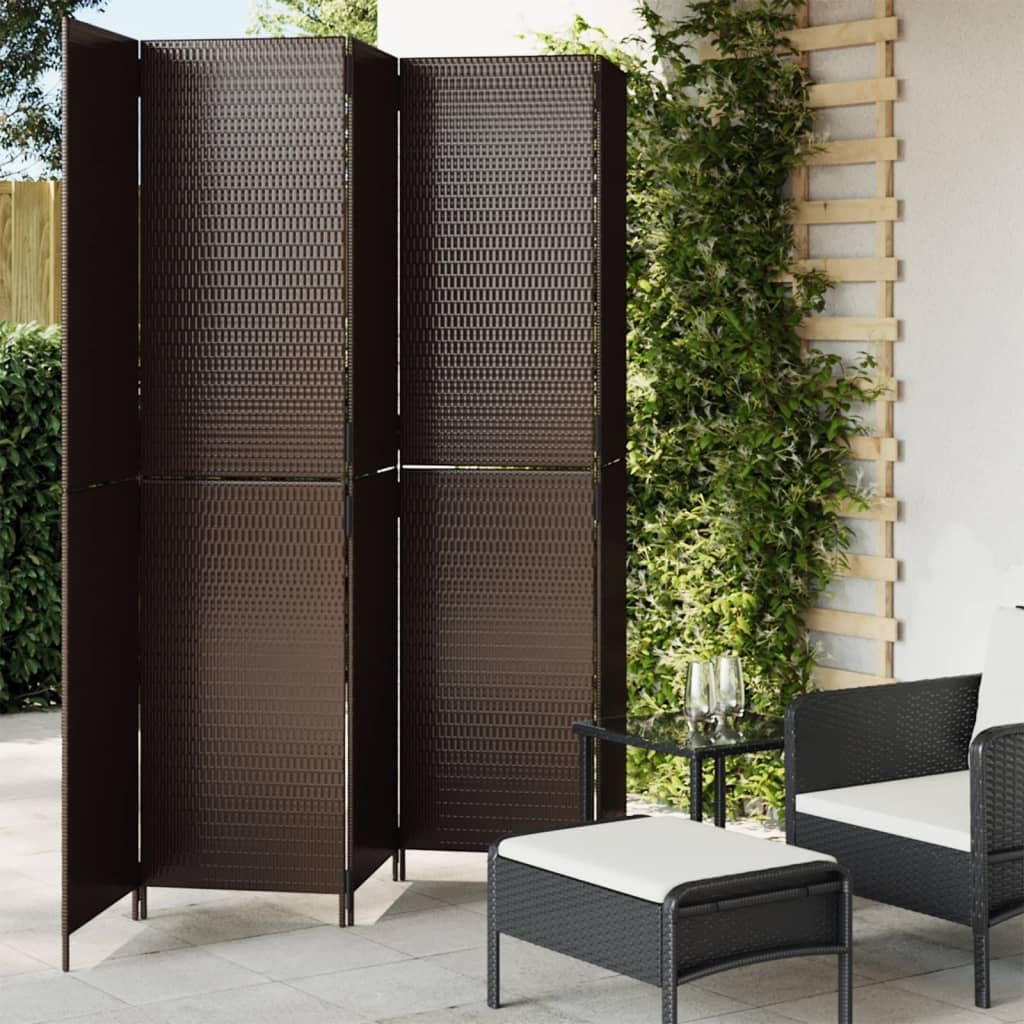 Muebles, separadores de habitaciones, separador de habitación, 5 paneles, ratán de poliéster marrón