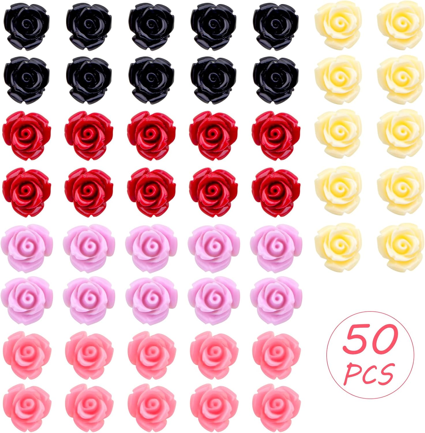 50pcs 10 mm Cute Rose Flower Beads Mixed Dyed Synthetic Coral Flower Beads Acrylic Rose Loose Beads Accessories for DIY Crafts Jewelry Making Supplies, 5 Colors - Image 2