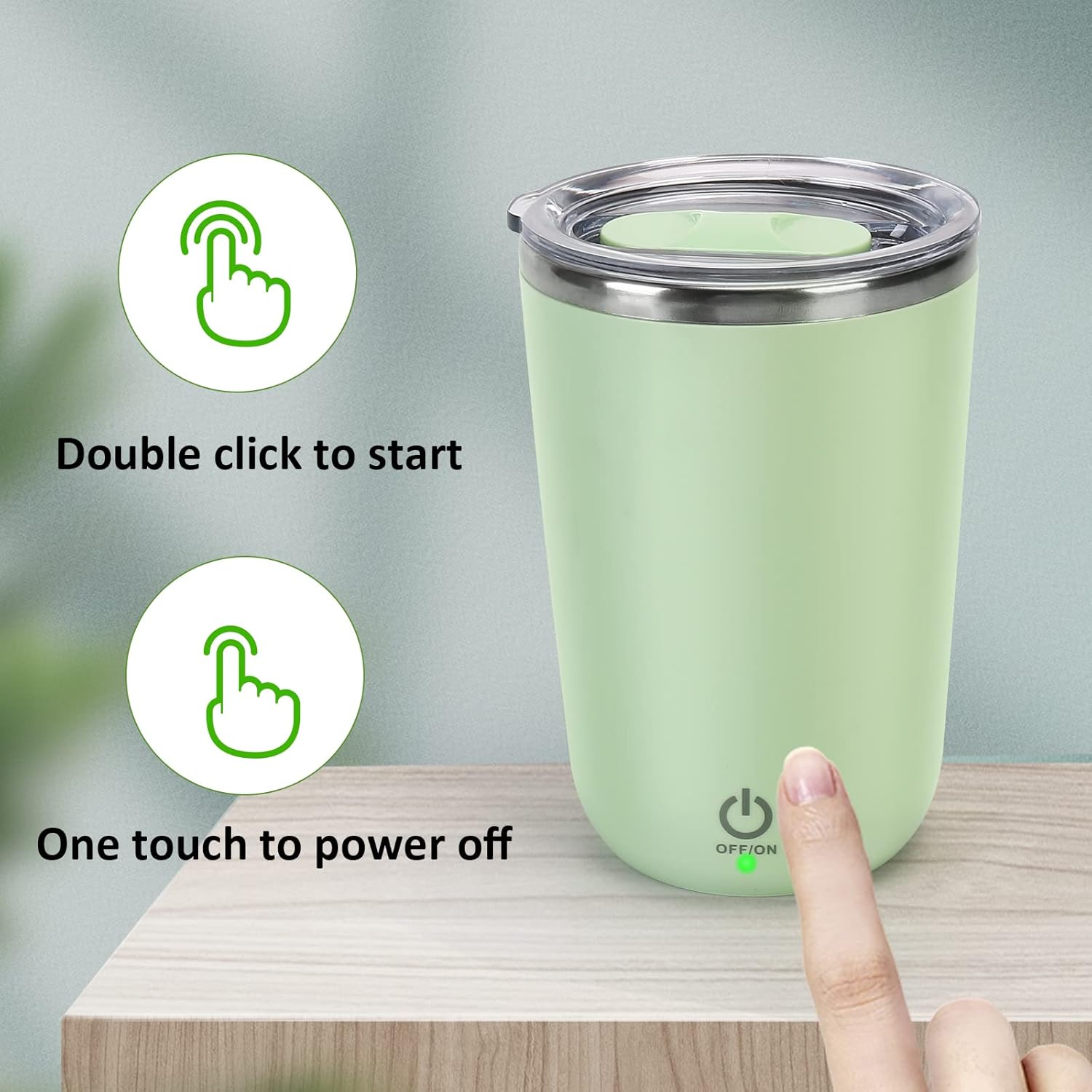 Self Stirring Coffee Mug - Rechargeable Stainless Steel Auto Mixing Cup with Lid, 350ml/12oz Stirring Cup To Stir Coffee, Mixed Milk, Tea Office Car Use, Green - Image 4