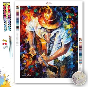 afremov Guitar and Soul - Paint by Numbers Kit by Leonid Painting - Acrylic Paints, Magnifier, and Brushes for Adults and Kids Beginner 40 * 50cm/16 * 20inch DIY Frame