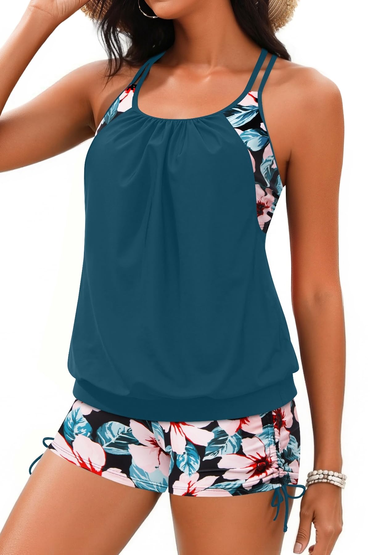 Holipick Womens 2 Piece Tankini Swimsuit Blouson Tummy Control Bathing Suit