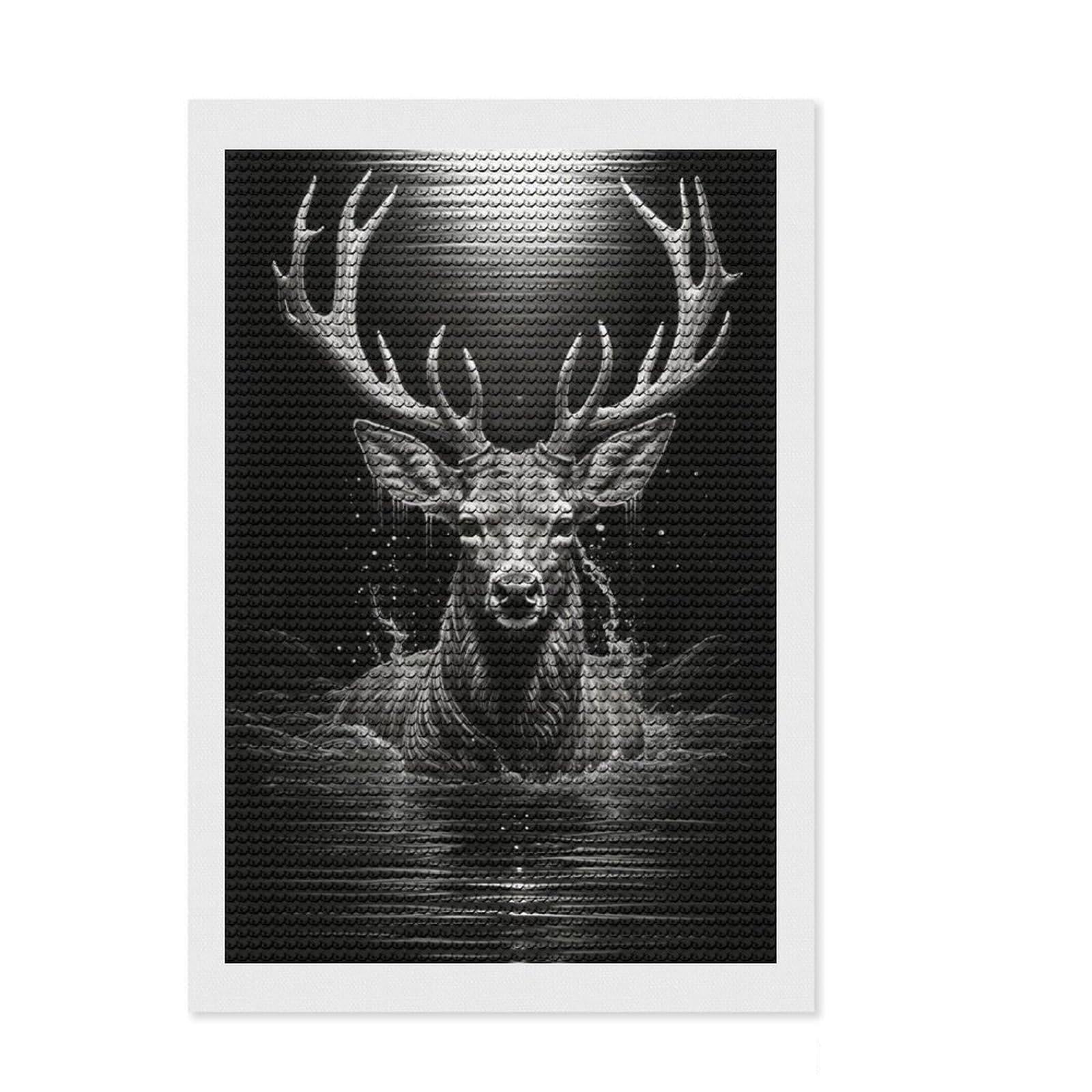 Junmoney Majestic Deer in Moonlight Diamond Painting Canvas Set 8"x12", for Craft Lovers, Nice Detail and Sparkle, Boho Decor, Birthday Gift