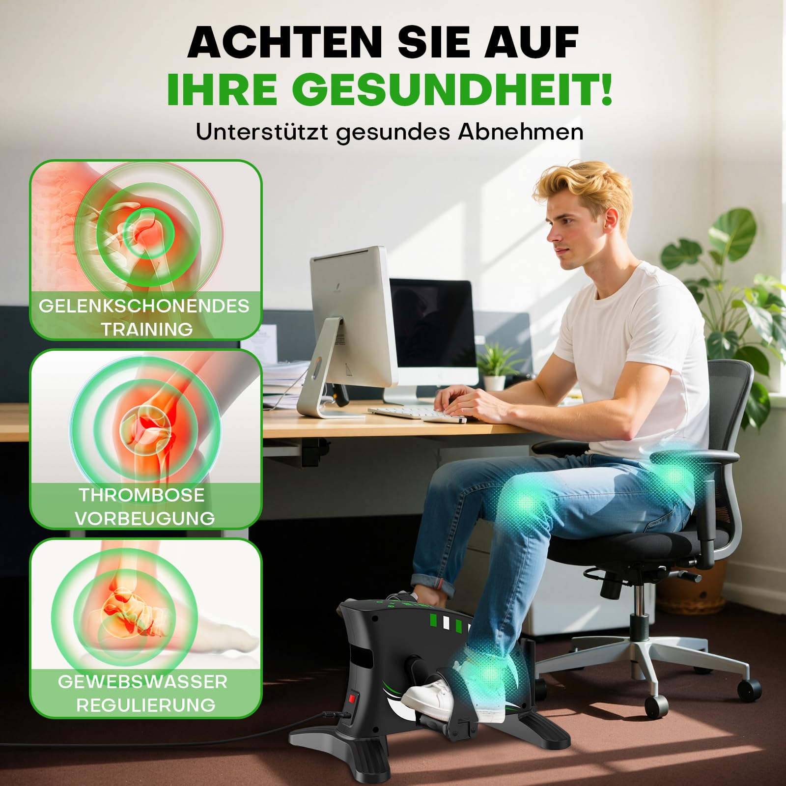 MOSUNY 2 in 1 Pedaltrainer mit Widerstand und Geschwindigkeit, leiser Heimtrainer mit LCD-Display für Senioren