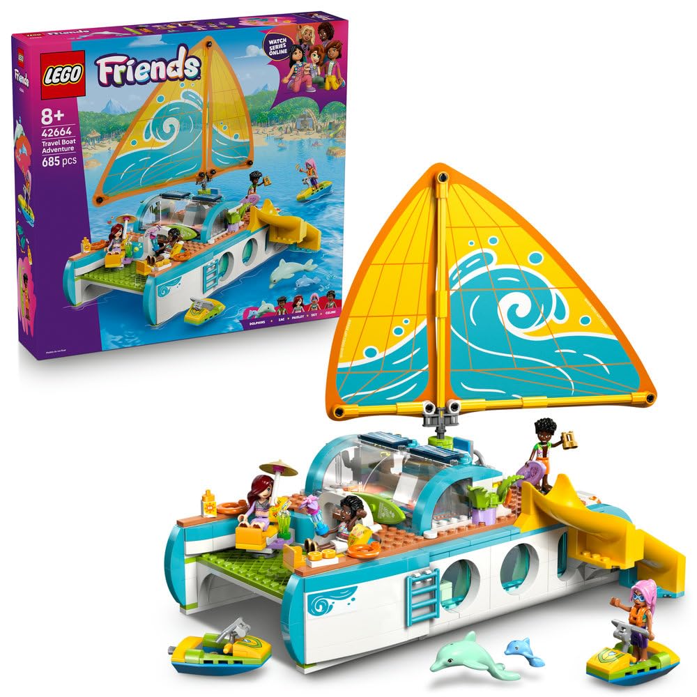 LEGO Friends Przygoda na łodzi 42664 | Łódź do zabawy, zestaw z delfinami, prezent dla chłopca i dziewczynki 8+, 685 elementów