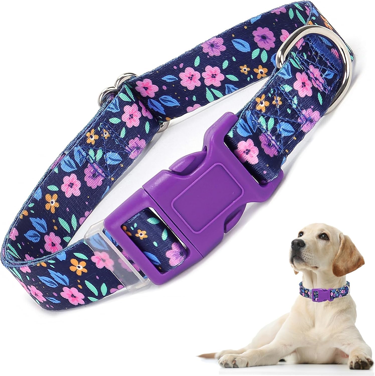 Dog Collars for Large Dogs, Dark Purple Girls Dog Collar, Durable Pretty Female Pets Collars for Small Medium Large Dogs Walking Training, Size L