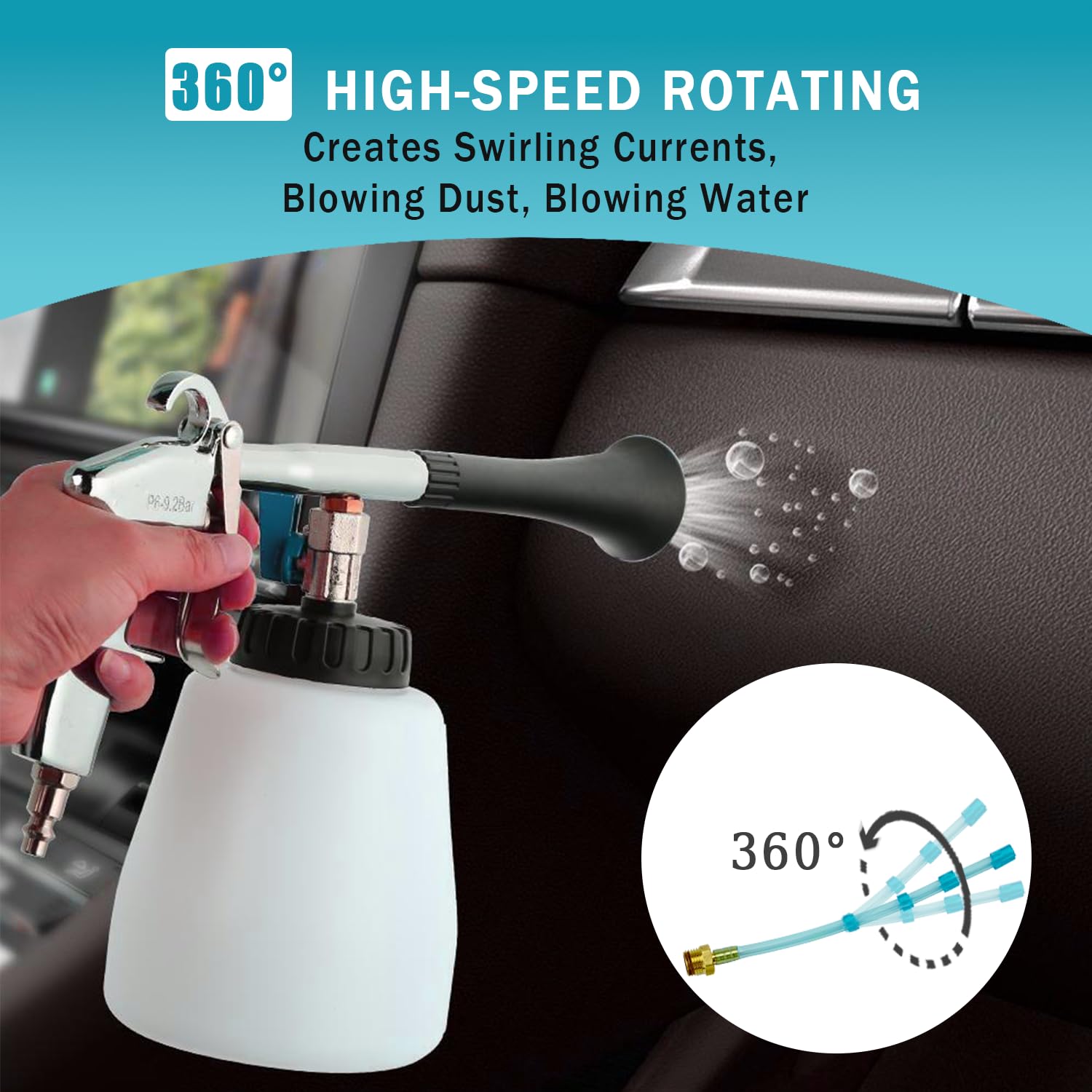 AFGOOD Car Air Cleaning Gun, High-Pressure Cleaning Tool, Air Blow Gun with 1L Foam Bottle, 2 Set Nozzles, 1 Replaceable PU Hose for Vehicle Upholstery, Carpet, Seat