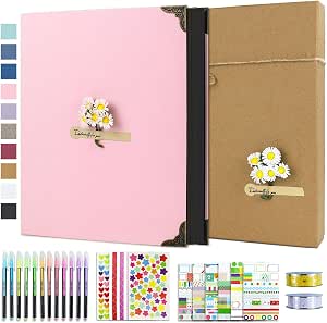Vienrose DIY Scrapbook Photo Album Kit, 8.5x11 Inch, 60 Pages, Pink