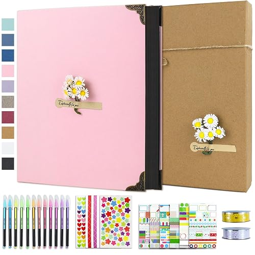 Vienrose DIY Scrapbook Photo Album Kit,8.5x11 Inch,60 Pages,Pink