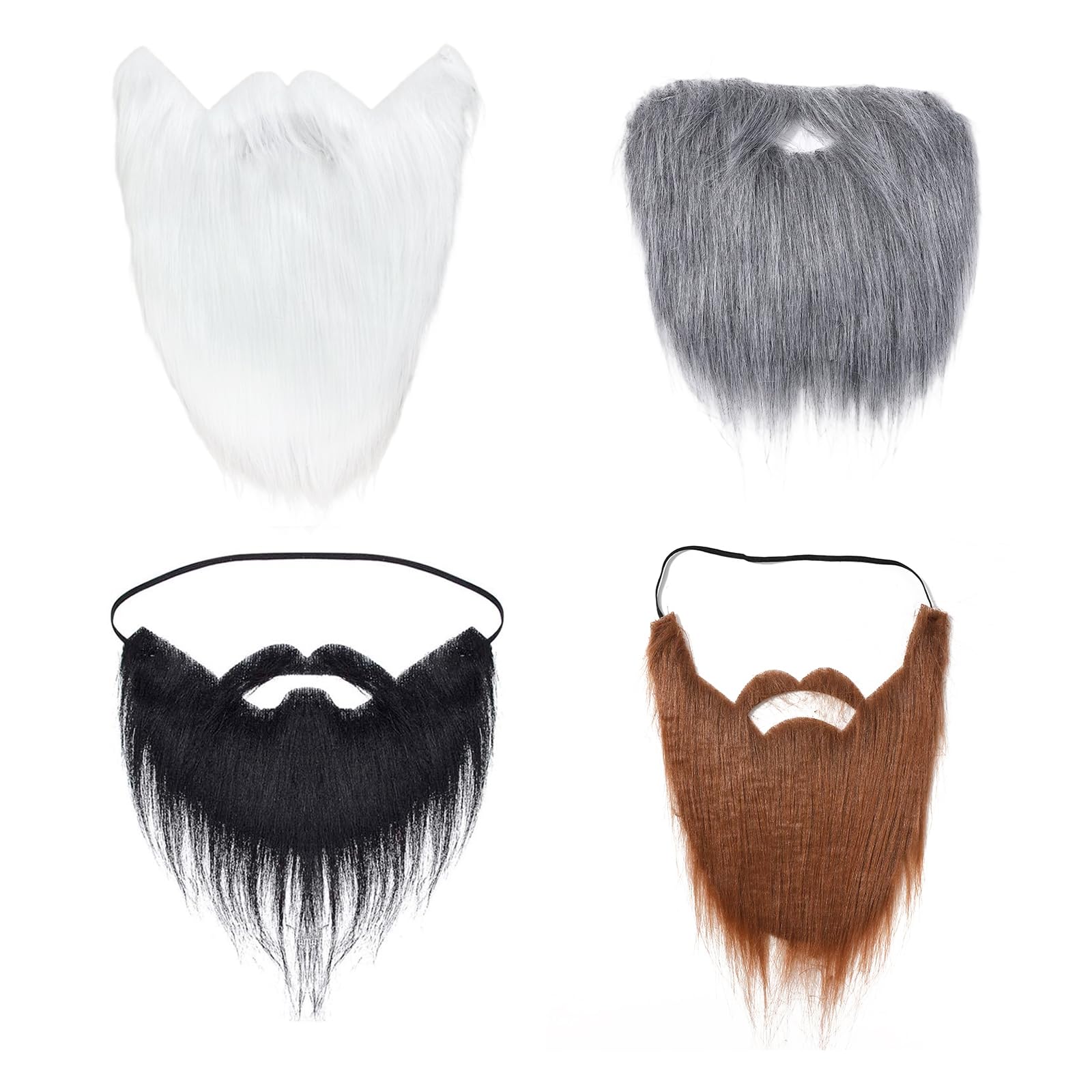 BOGCLEE 4 PCS Fake Beards, Mustaches Funny Realistic Fake Beards, Halloween Beard with Elastic Strap, Costume Accessories for Masquerade Mask Halloween Christmas Cosplay Party