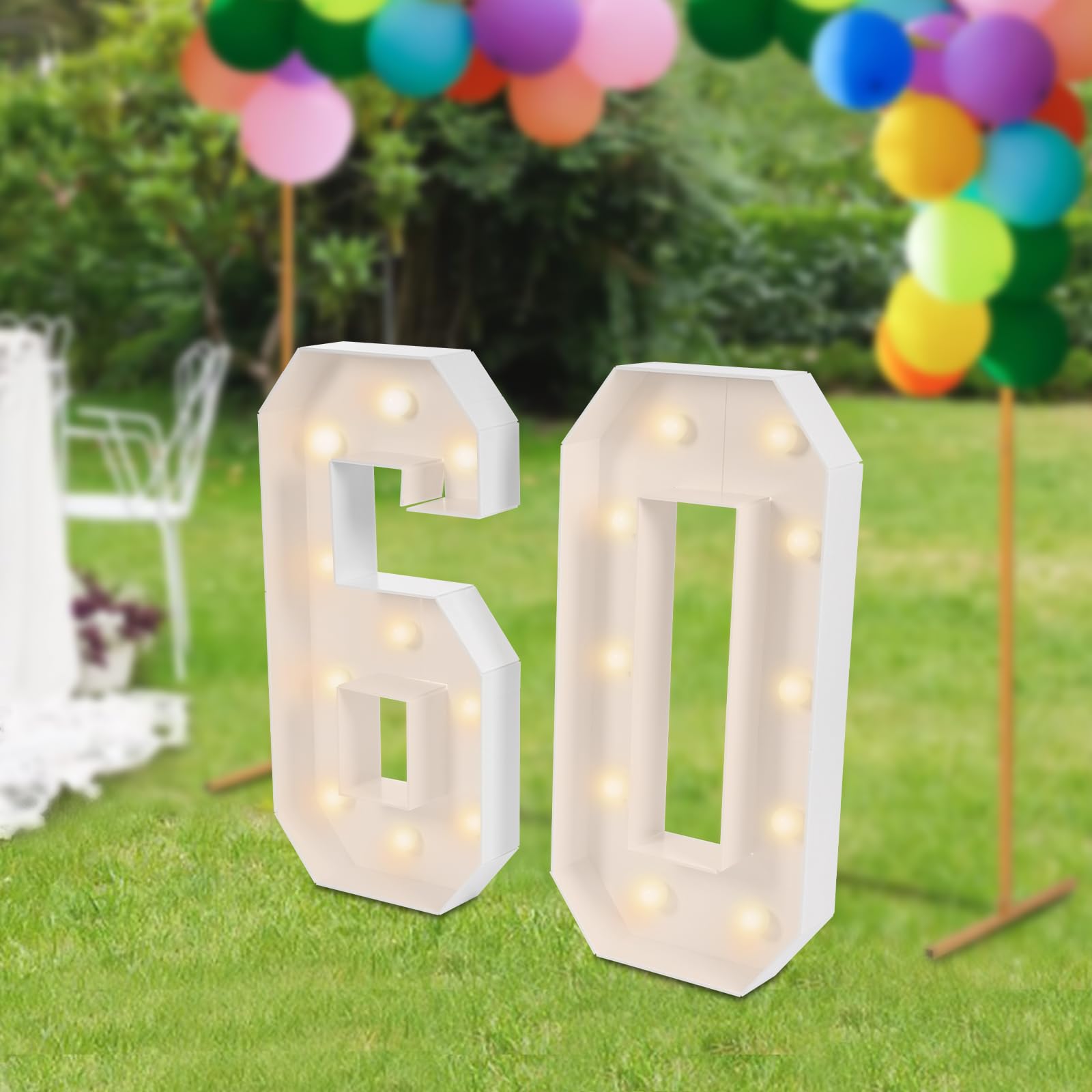 JDBDU Led-cijferlamp, 60 decoratieve lichtjes, lichtgevende cijfers, 3D, feestdecoratie, lichtjes, voor verjaardag, bruiloft, feest, 100 cm hoogte