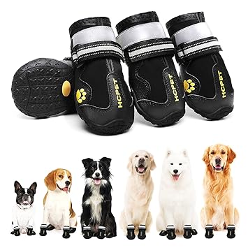 Hcpet Dog Boots, Waterproof Dog Shoes, Dog Booties with Reflective Rugged Anti-Slip Sole and Skid-Proof, Outdoor Dog Rain Boots for Small to Large Dogs, Four Ways Stretch Paw Protectors 4Ps