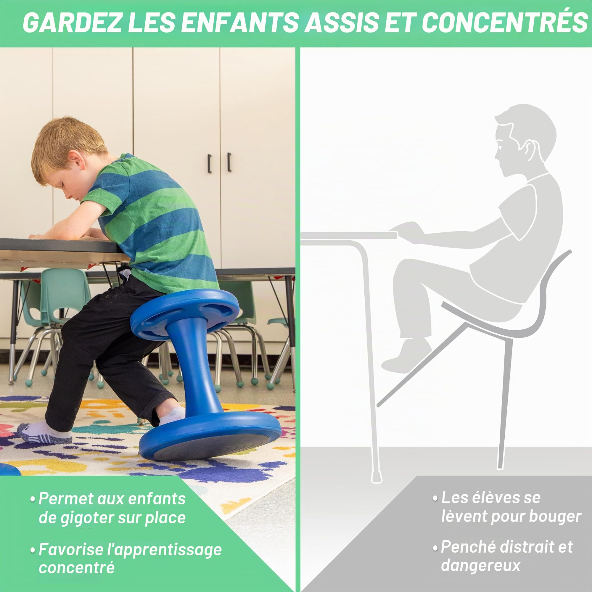GoSports Chaise oscillante – Tabouret sensoriel pour enfants actifs – Chaise TDAH pour salle de classe ou maison – Tabouret de 45,7 cm ou 35,6 cm