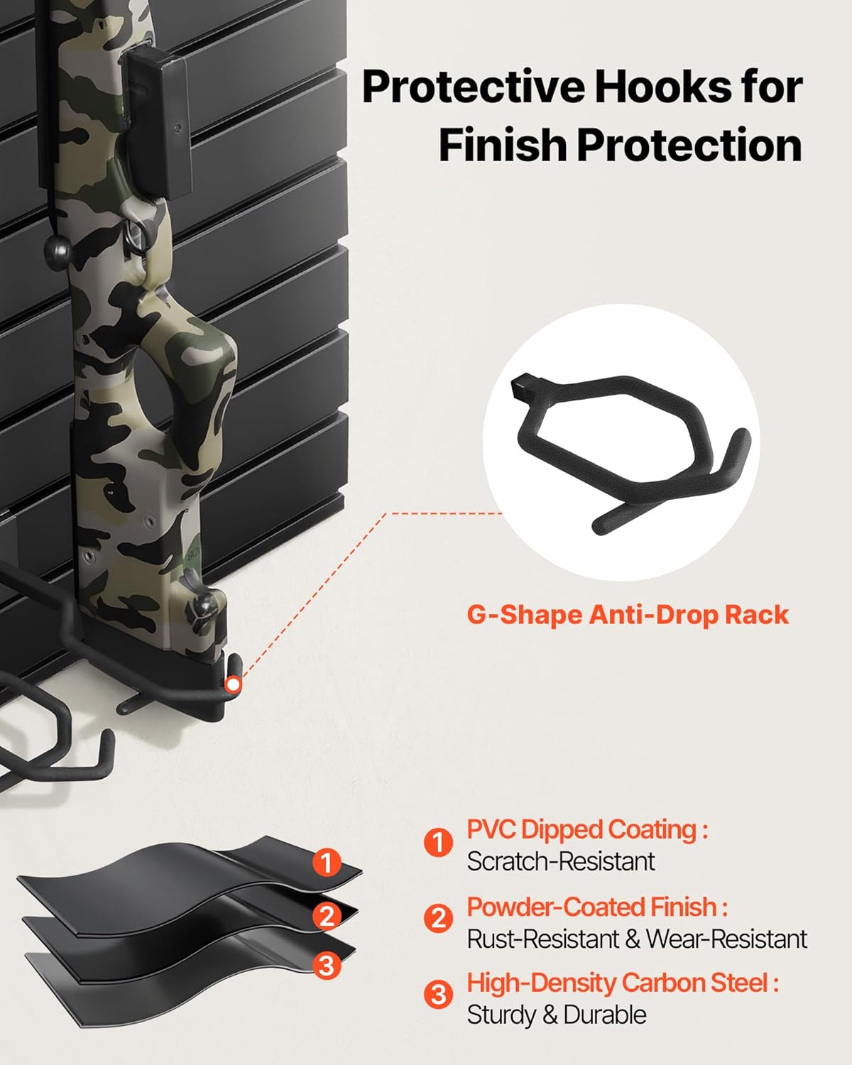 VEVORHeavy Duty Steel, Indoor Rifle Shotgun Rack with J-Hooks, Additional Tray Storage, Gun Accessories Display Storage Holder, Hold Up to 3 Rifles or Shotguns, for Tactical Gear