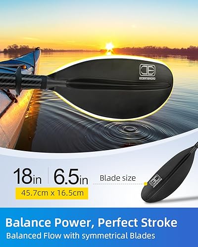 Miniatura 4 de OCEANBROAD Adjustable Carbon Fiber Kayak Paddle 86in220cm to 94in240cm Kayaking Oar for Adults with Paddle Leash 1 Paddle