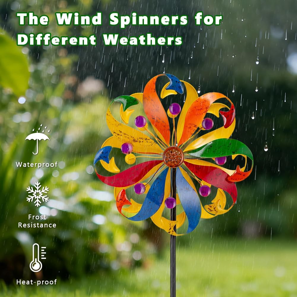 DREAMYSOUL Wind Spinners Outdoor, 13" Dia Colorful Petals Metal Garden Wind Spinner, Kinetic Wind Sculptures & Spinners for Yard Lawn Patio Decor