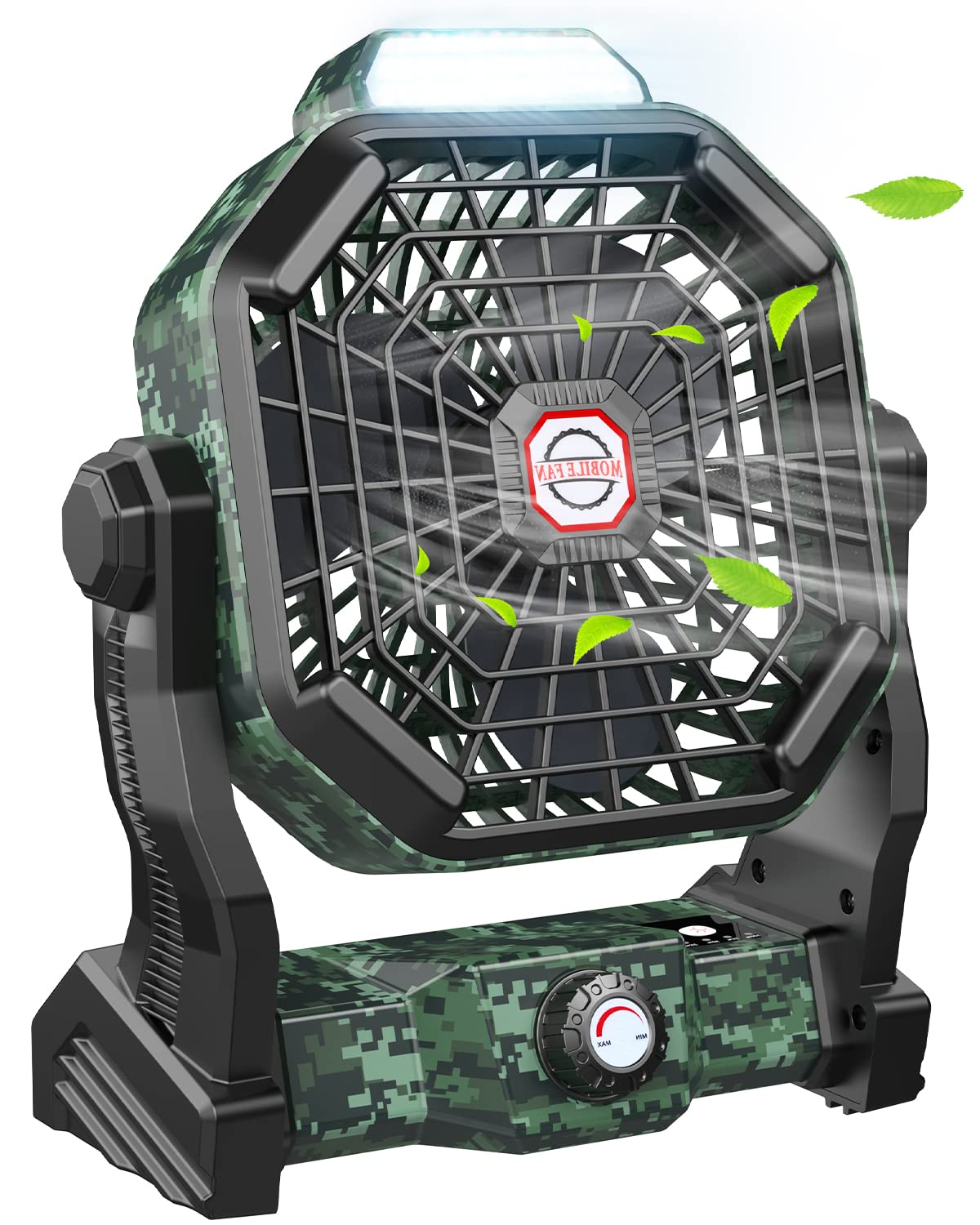 Camping Fan with LED Lantern, 10400mAh 9-Inch Rechargeable Outdoor Tent Fan, 270Â°Head Rotation, Stepless Speed and Quiet Battery Operated USB Fan for Picnic, Barbecue, Fishing,Travel(Camouflage Green)