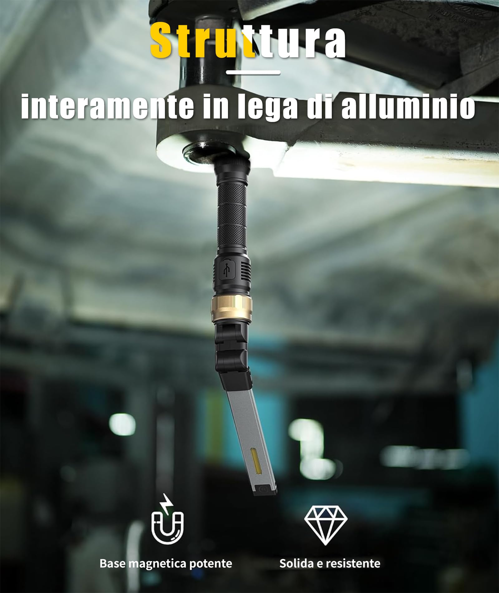 HOTLIGH Lampada LED Ricaricabile - 5000mAh Lampada Officina con design pieghevole ruotabile a 360°, 1200 lumen Torcia Ricaricabile, 3 modalità di illuminazione Torcia da Lavoro per riparazioni auto
