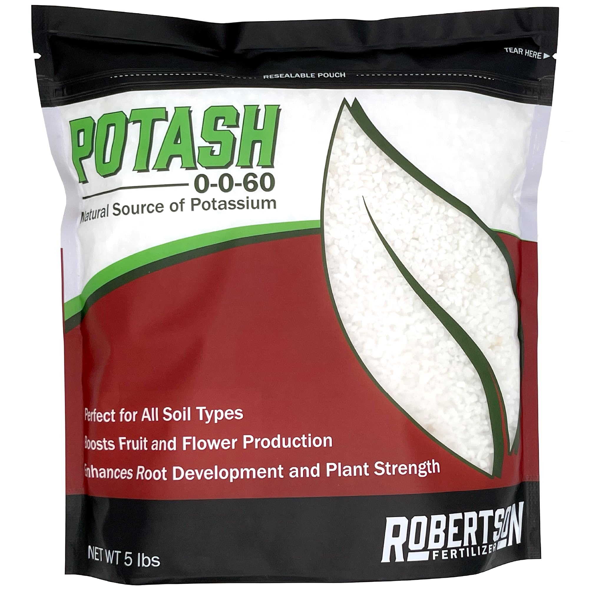 Robertson Potash 0-0-60 Fertilizer - High Potassium Plant Food for Turf, Trees, Flowers & Vegetables - Boosts Growth, 5 lb