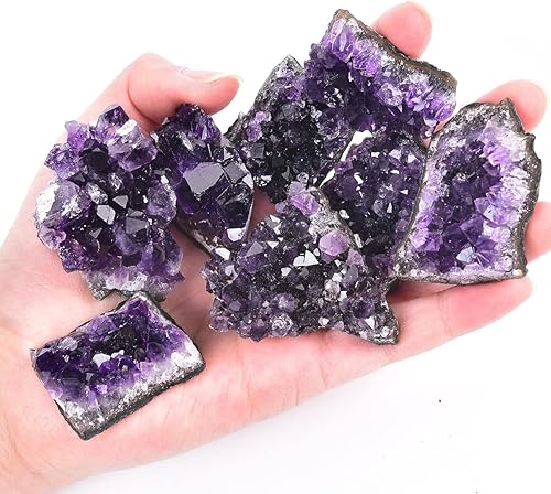 Miniatura 4 de JIC Gem 1.1 libras de racimos de amatista, geoda de amatista natural cruda de color morado profundo, piedras de cristal curativo, espécimen de