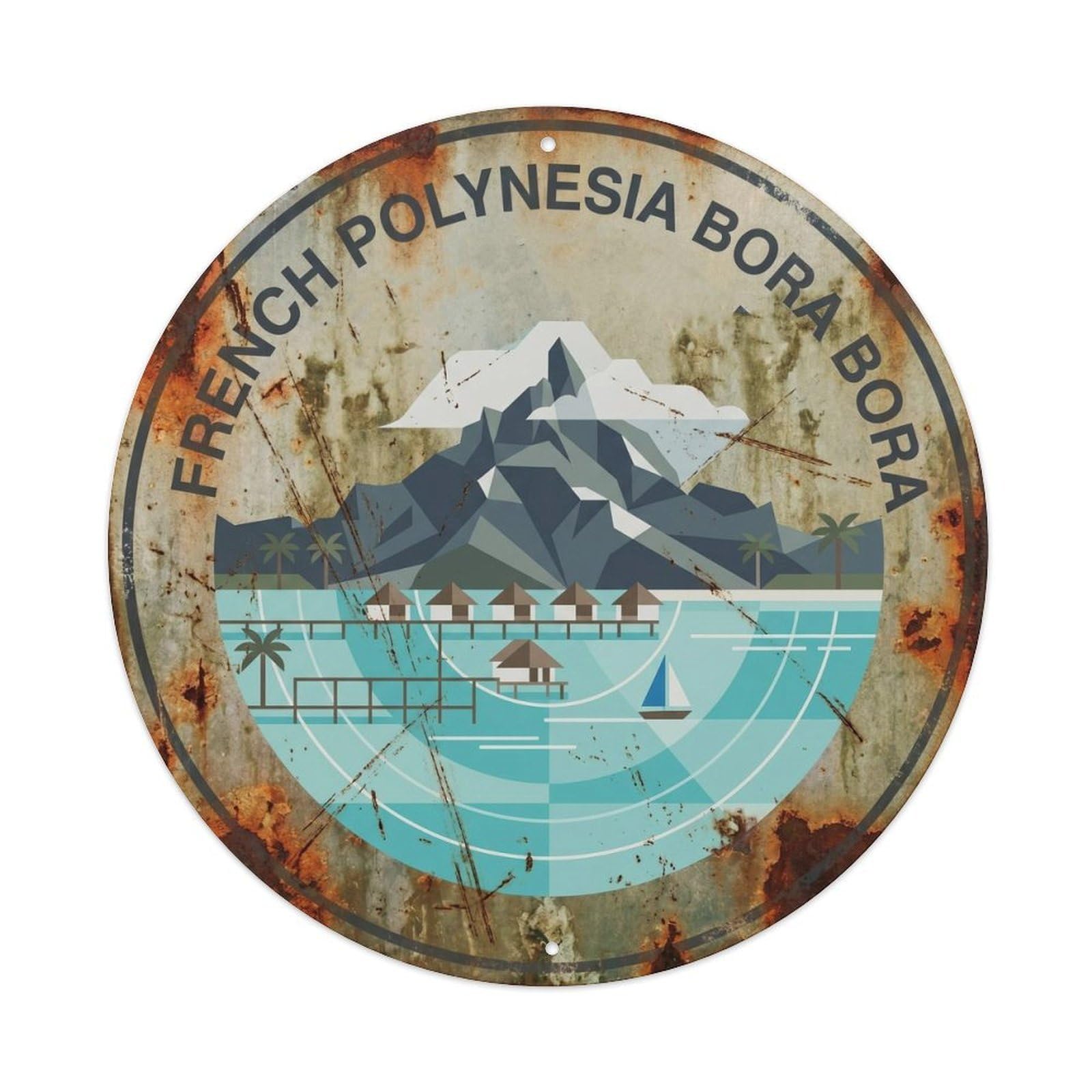 Olyhtr 8X8inch Classic Style French Polynesia Bora Lagoon Travel Minimalist Swiss Metal Tin Sign