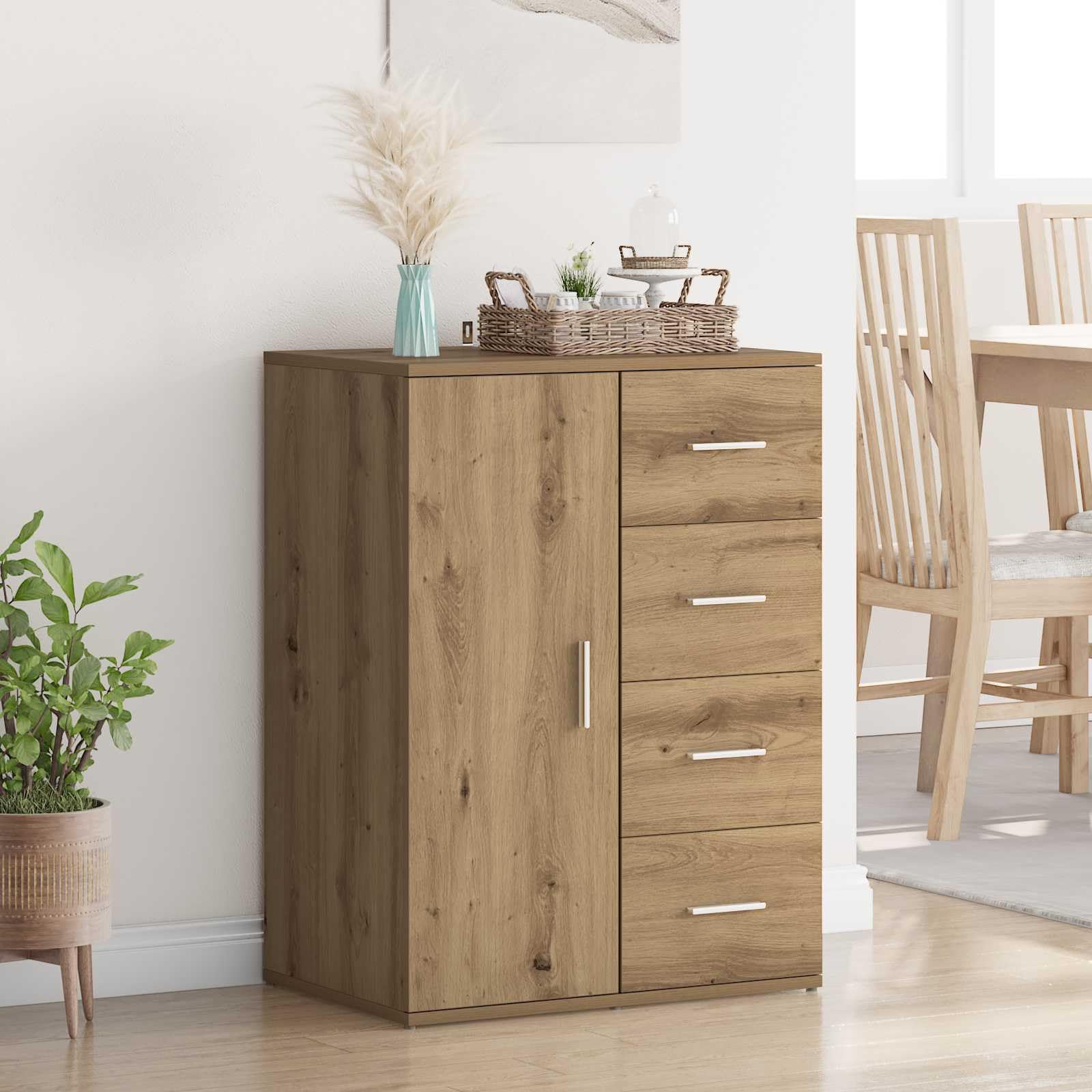 Credenza in rovere Artisan, 59 x 39 x 80 cm, con cassetto e porta, soluzione versatile per soggiorno, sala da pranzo, cucina e ufficio