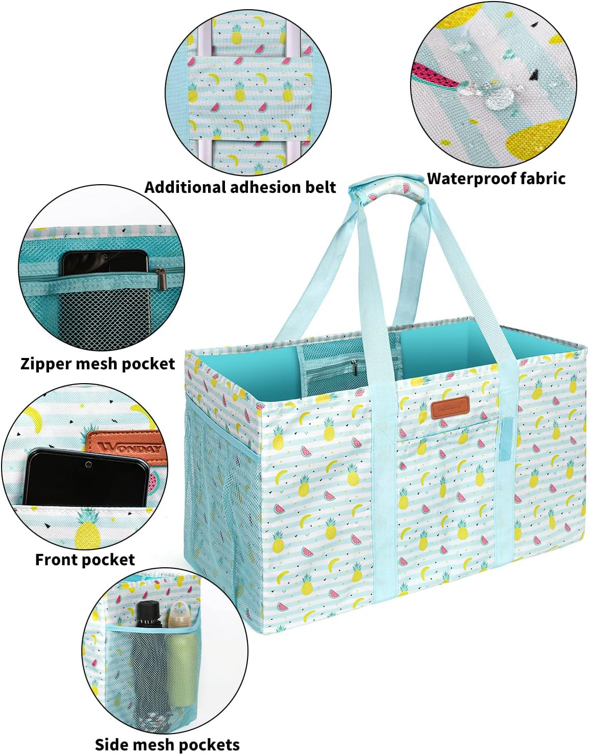 WONDAY Beach Tote,Utility Tote, Extra Large Utility Tote Bag, Reusable Grocery Bags Foldable, Large Tote Bag With Handles Shopping Bags for Beach, Groceries, Picnic, Laundry - Image 6