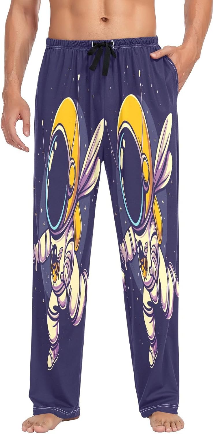 ALAZA Astronaut Bee Cartoon Men's Pajama Pants Men Cotton Pajama Bottoms with Pockets, S