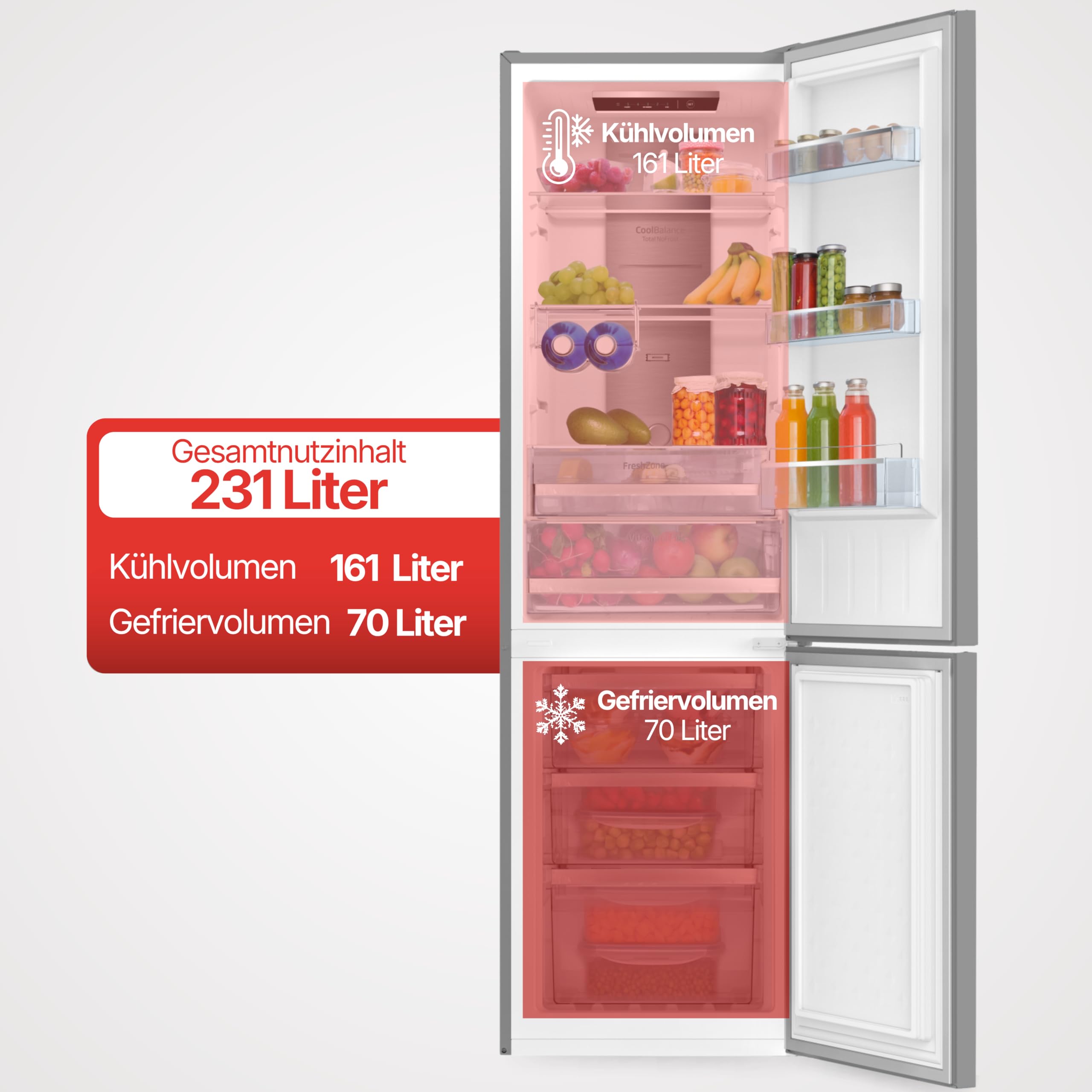 Amica KGCN 387 145 E - Réfrigérateur-congélateur - Réfrigérateur-congélateur - 170 cm de haut - Total NoFrost - Aspect acier inoxydable - Ligne VitControl Plus - Classe d'efficacité énergétique C