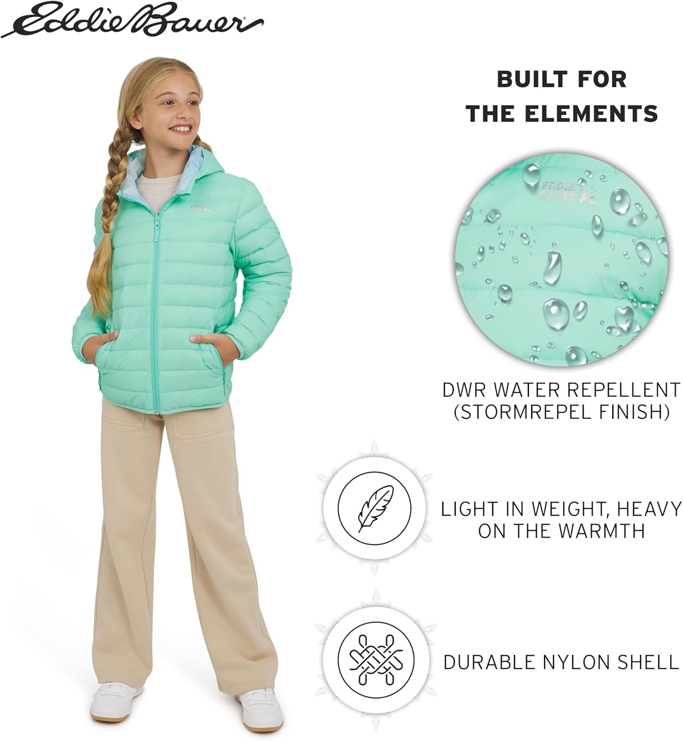 Eddie Bauer Girls' Cirruslite Reversible Lightweight Down Puffer Jacket