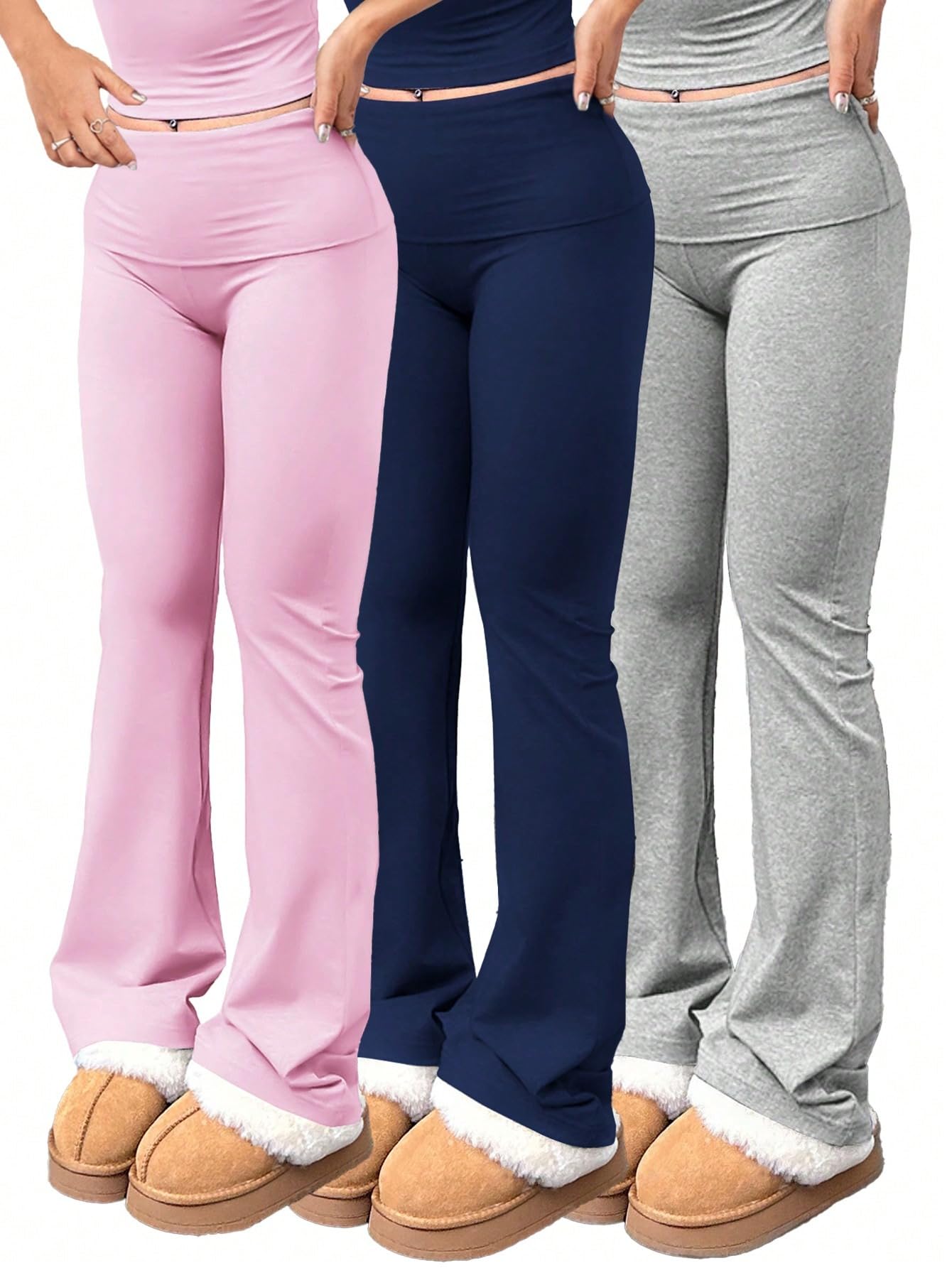 3 Piece Womens Flare Leggings High Waisted Tummy Control Yoga Pants Black Bootcut Wide Leg Leggings Workout Pants