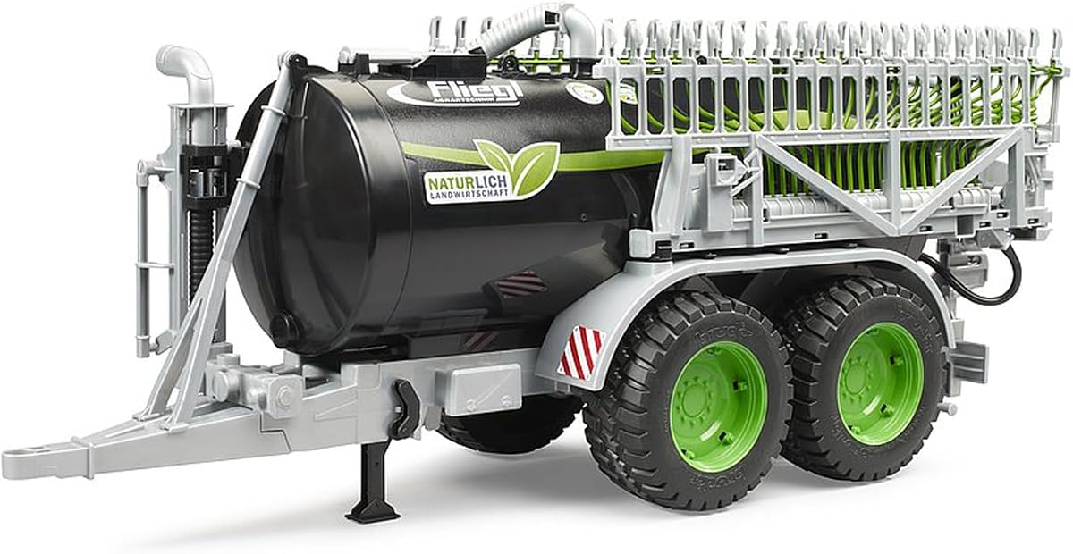 Bruder 02036 Fliegl Barrel Trailer Jumbo Line Plus, Farm Toy for Tractors | 1:16 scale, fold-out trailing hose distributor, made in Germany, ages 4+