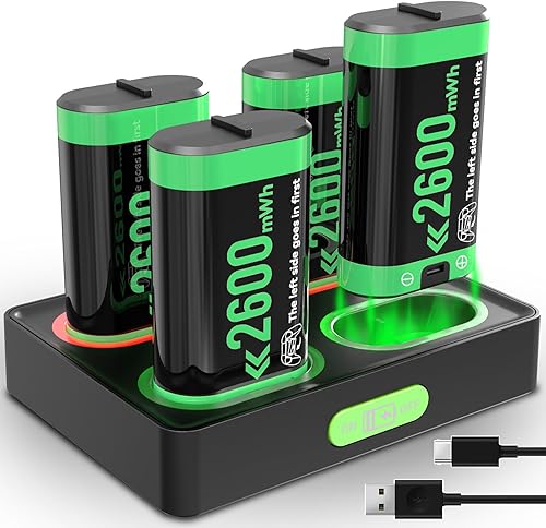 Estación de carga de batería recargable para control Xbox, 4 baterías recargables 2600 para control de Xbox, paquete de baterías para mandos Xbox