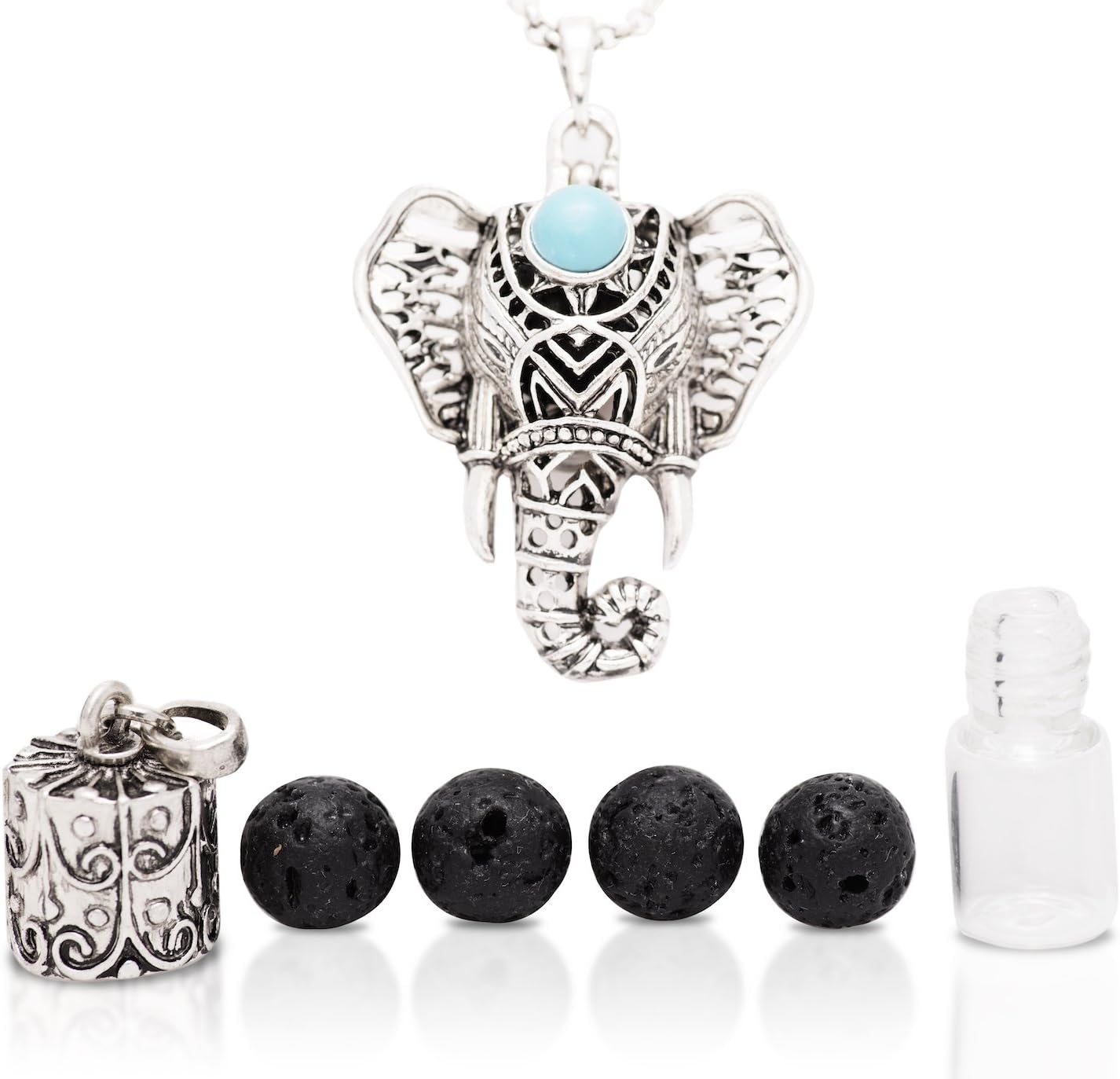 Gorgeous Eternal Elephant Aromatherapy Necklace 2 Piece Diffuser Locket Bottle Kit
