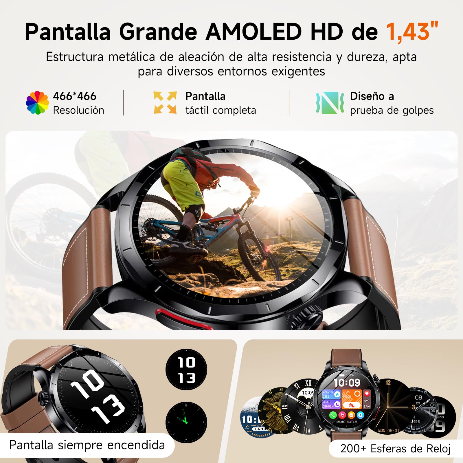 2026 Nuevo ECG Reloj Inteligente Hombre con HRV/BMI/Tension Arterial, 1.43“ AMOLED Smartwatch con 24H Pulsómetro SpO2 Temperatura Corporal Monitor de Sueño, Pulsera Actividad para Android iOS