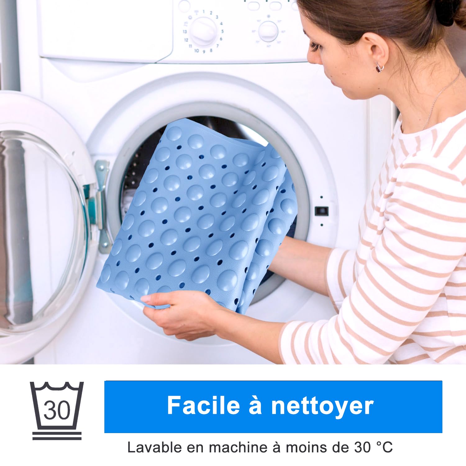 Tappetino da doccia antiscivolo 60 x 90 cm, grande tappetino da doccia in TPE, tappetino da bagno con ventose e fori di drenaggio, tappetino da bagno massaggiante per i piedi, morbido al tatto (blu)
