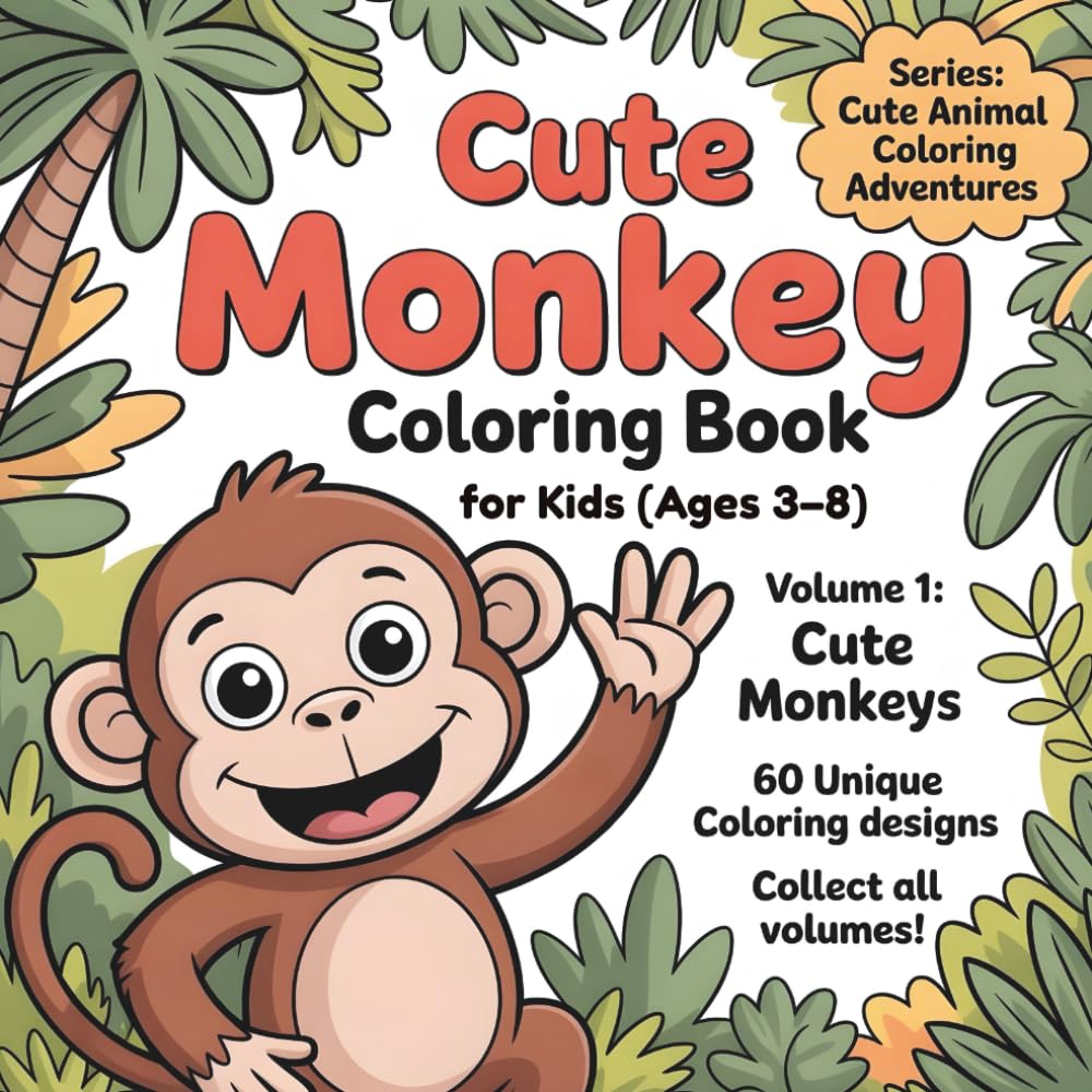 Cute Monkey Coloring Book for Kids: Fun & Adorable Monkey Coloring Pages for Kids Ages 3–8 | Simple, Big & Easy Animal Coloring Book (Cute Animal Coloring Adventures)