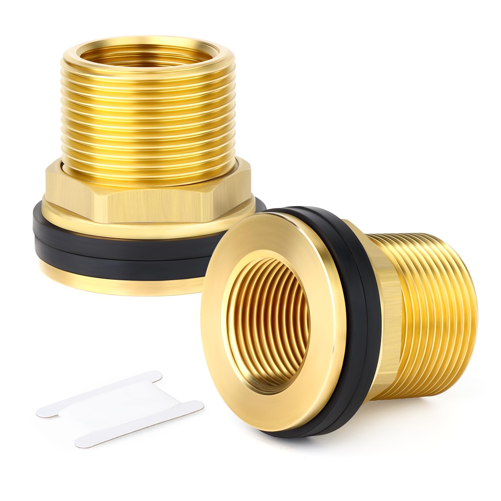 GASHER 2PCS Brass 3/4" Female 1" Male Bulkhead Tank Connector Adapter Fitting with Rubber Ring